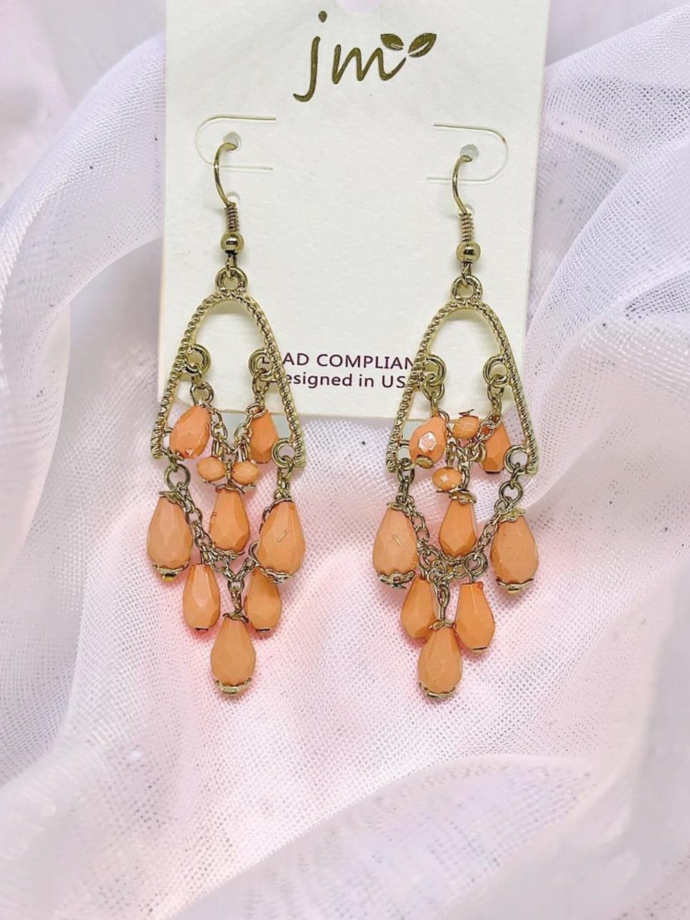 Peach & Gold Dangling Statement Earrings